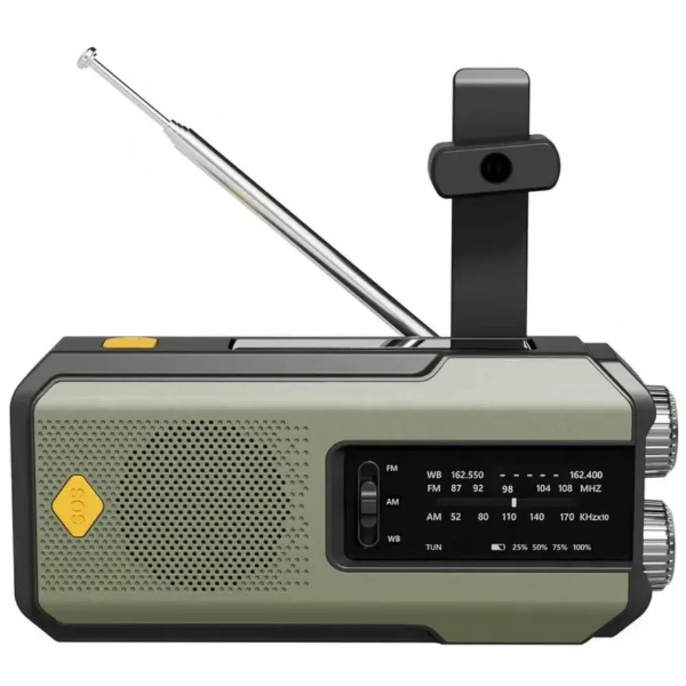 2000mAh Emergency Radio Solar Hand Crank AM FM WB NOAA Weather Global Receiver LED Flashlight SOS Alarm Power Bank