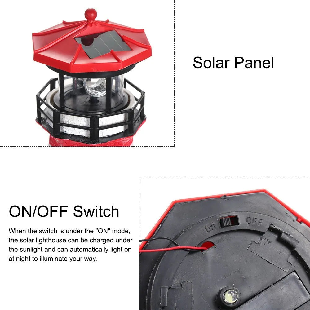 Solar Lighthouse with Rotating Lamp Garden Lights Outdoor Decorative LEDs Light for Path Yard Lawn Patio Drop shipping