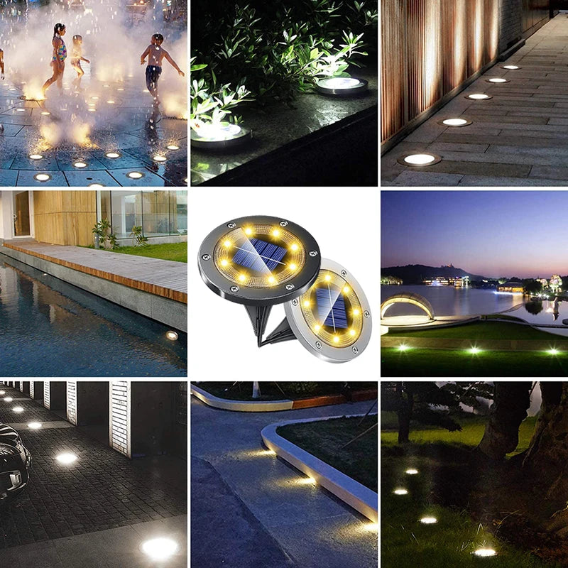 8/20LED Solar Power Disk Light Outdoor Garden Solar Underground Light Deck Light Spotlight Buried Solar Led Lamp Garden Decor