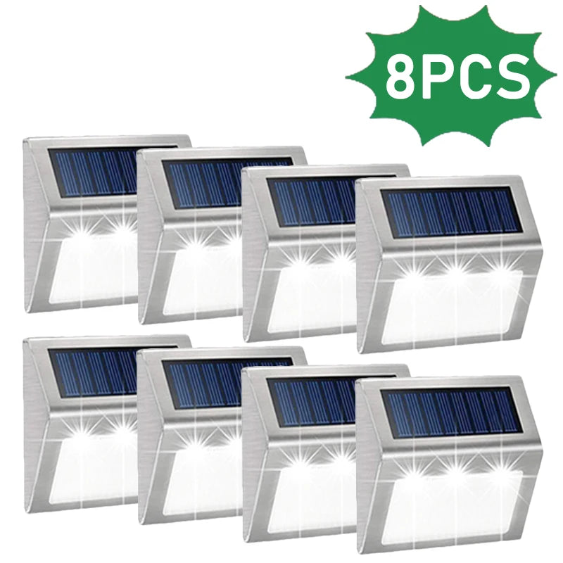 Solar Powered Deck Lights Waterproof Light Stainless Steel Security Wall Lamps for Step Walkway Patio Garden Pathway
