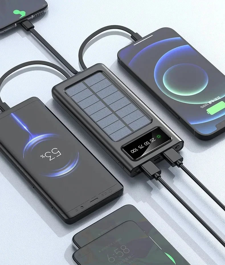 500000MAH 200000mAh 300000mAh Solar BCAK Power Bank, Convenient Ultra-thin Built-in Cable, Outdoor Camping Mobile Power Supply