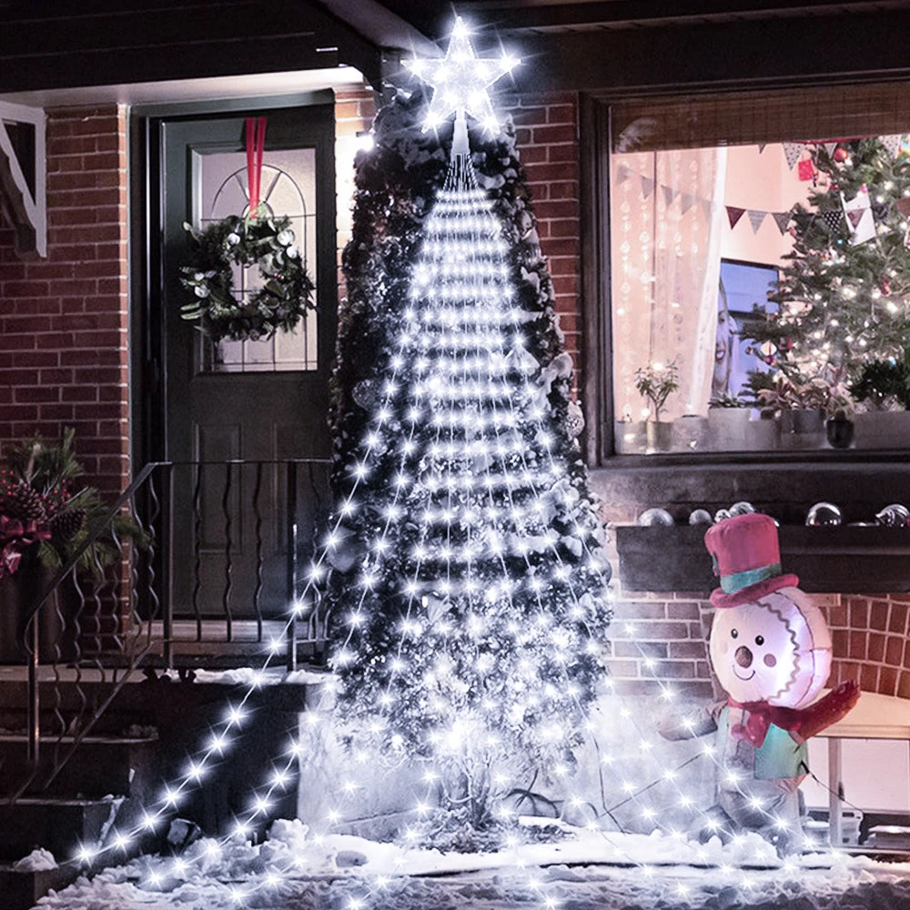 Solar Christmas Decoration Star String Lights 2/3M 8 Modes Waterfall Christmas Tree Fairy Lights for Outdoor Wedding Holiday