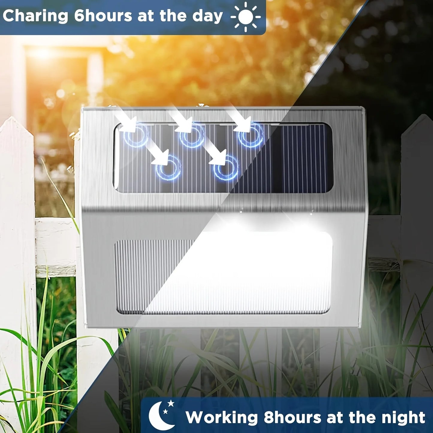 12 Solar Deck Lights, 3Led Lamp Beads Solar Outdoor Stair Lights, Ipx4 Outdoor Led Ladder Lighting Stainless Steel Led