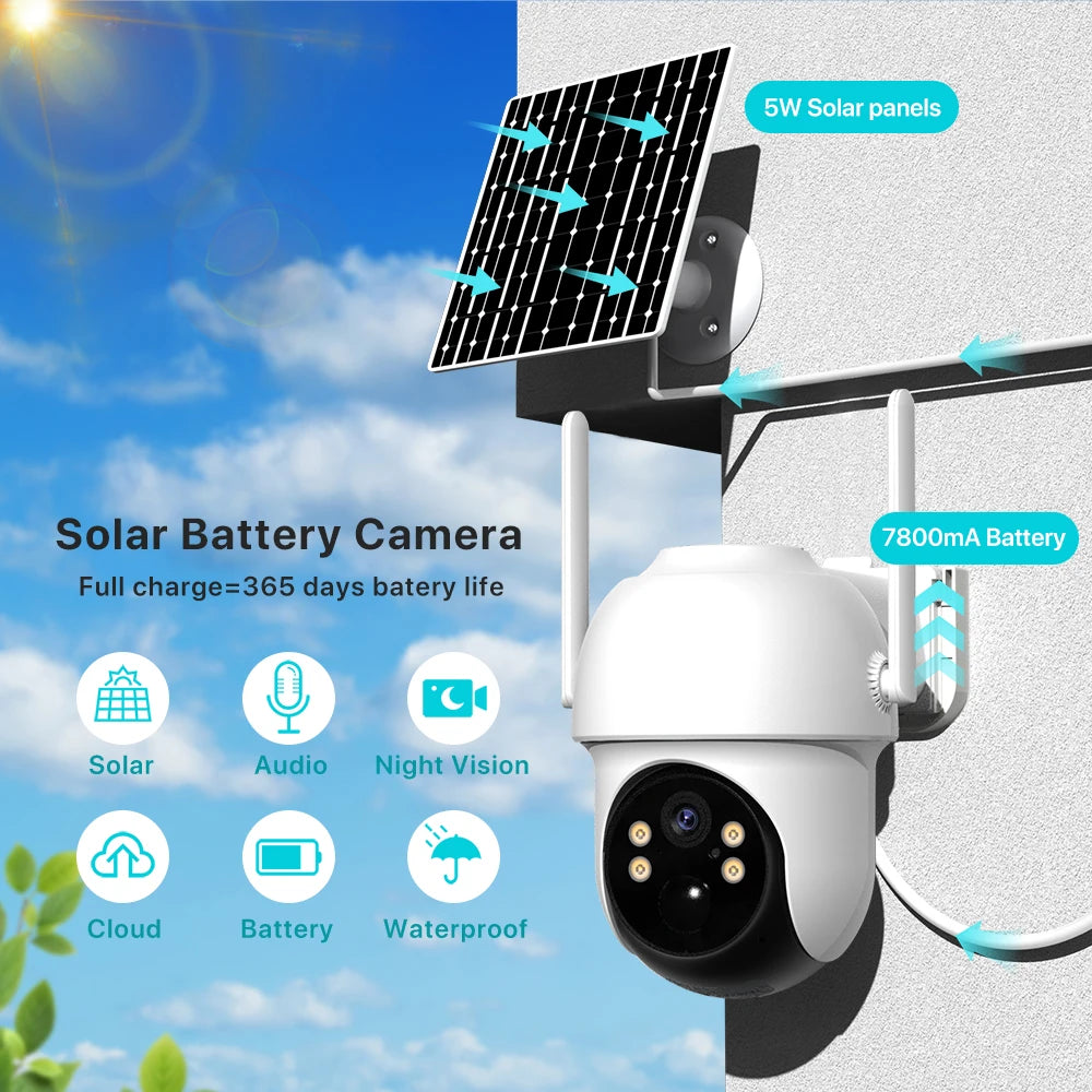6x Zoom Solar PTZ Camera 4K 8MP HD Outdoor WiFi Wireless IP Camara Solar Panel Security Built in Battery PIR Human 4MP iCsee
