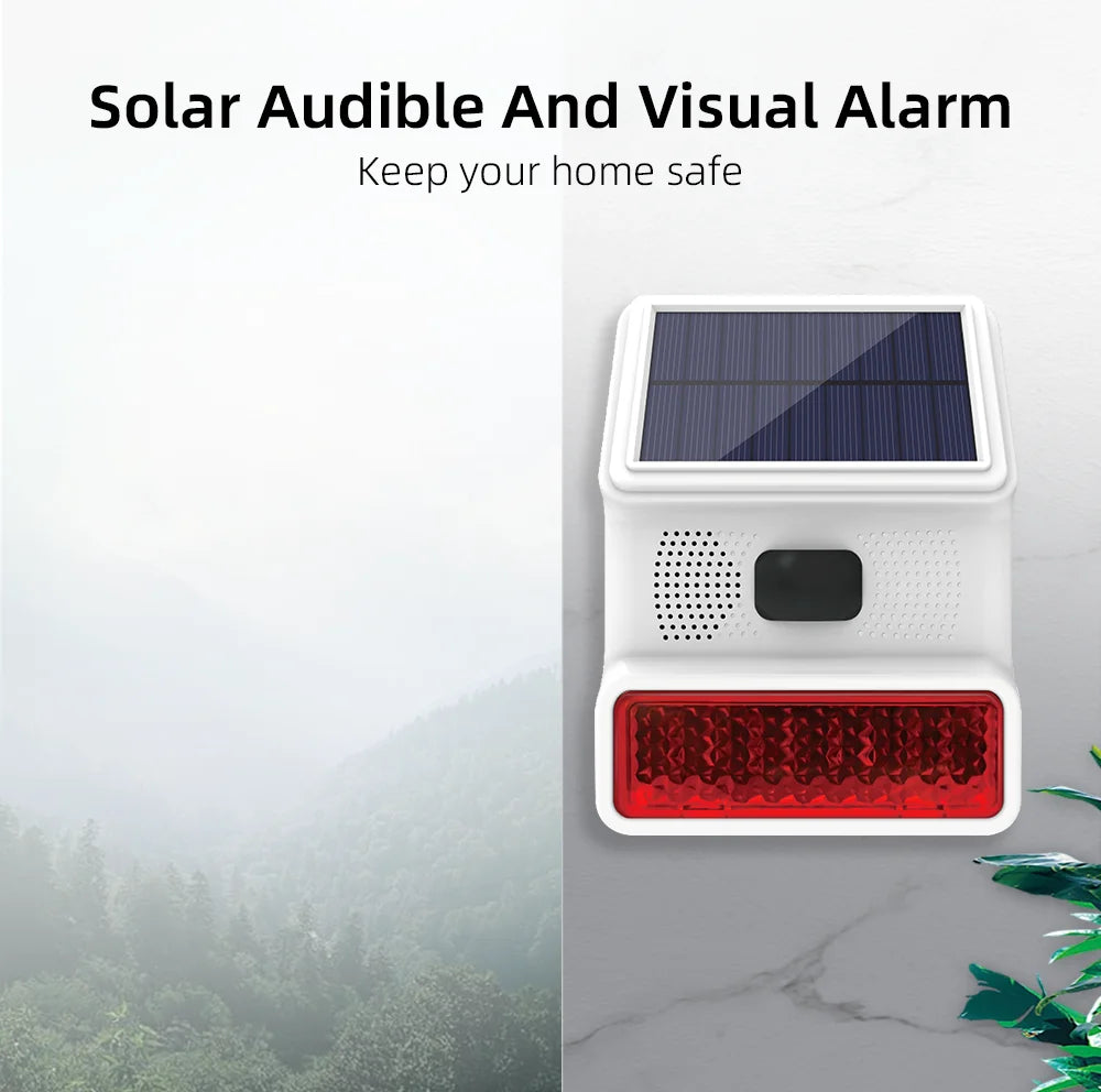 Smarsecur 433MHz Solar Outdoor Waterproof Siren with LED Flashing Light Function as Home Garage Shed Alarm System