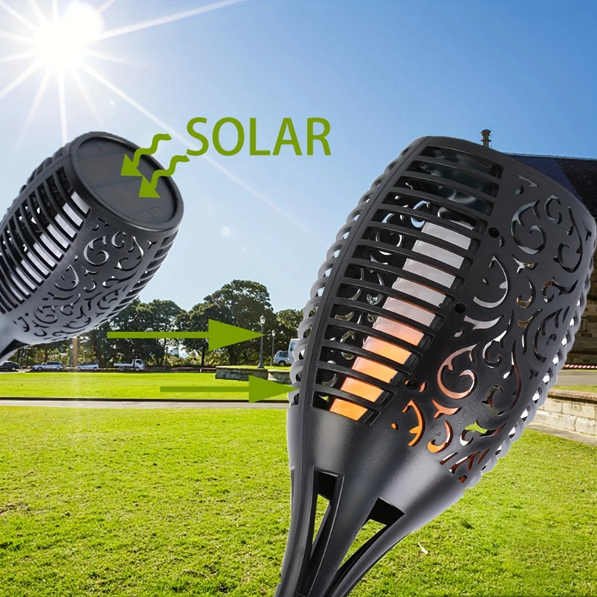 1-12PCS 12LED Solar Flame Torch Light Flickering Light Waterproof Garden Decoration Outdoor Lawn Path Yard Patio Floor Lamp
