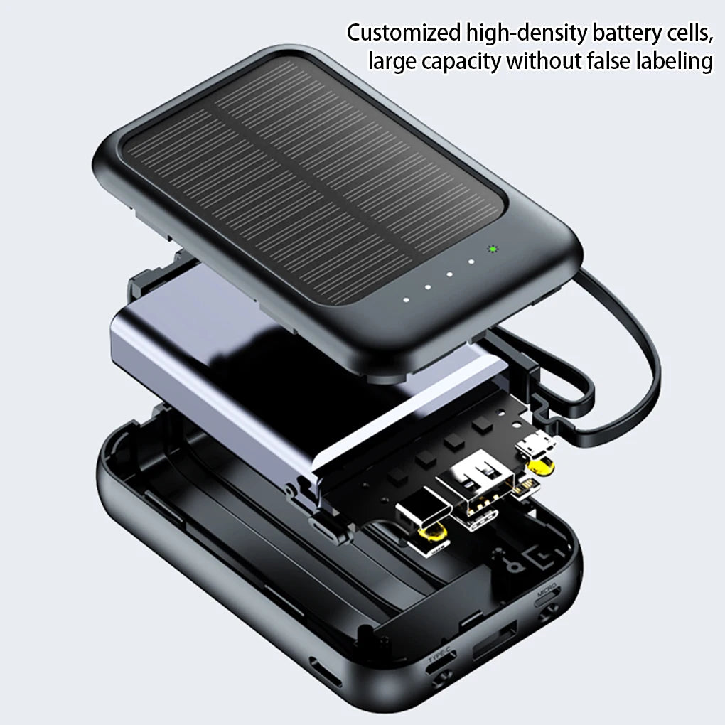 20000mAh High Capacity Solar Power Bank External Charger Powerbank LED Light New Solar Charger Built Cables 2 USB Ports