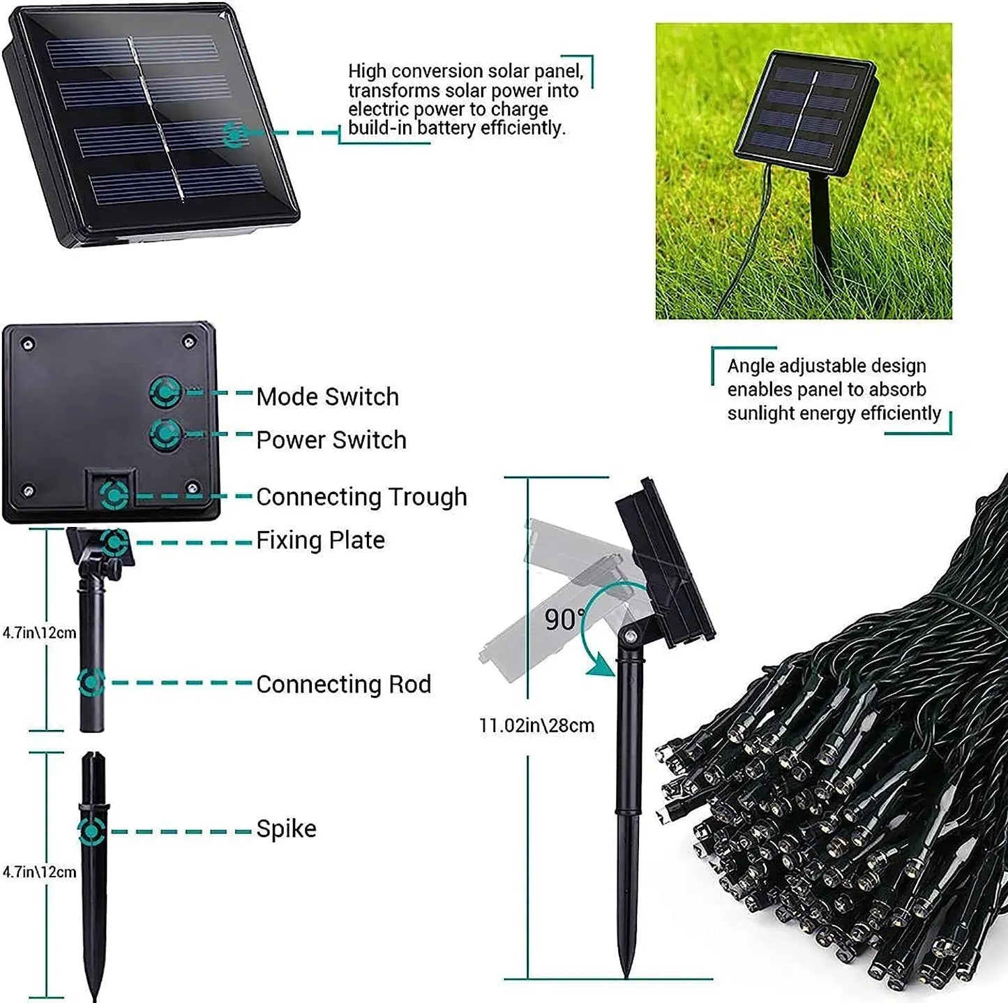 100LED Solar String Lights Outdoor Waterproof Fairy Lights String 8 Mode for Home Gardens Wedding Party Xmas Outdoor Tree Decor