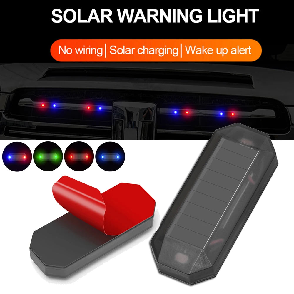 2Pcs Car Solar Warning Light Wireless Anti-Theft Alarm Light Anti-Rear Collision Smart Flash
