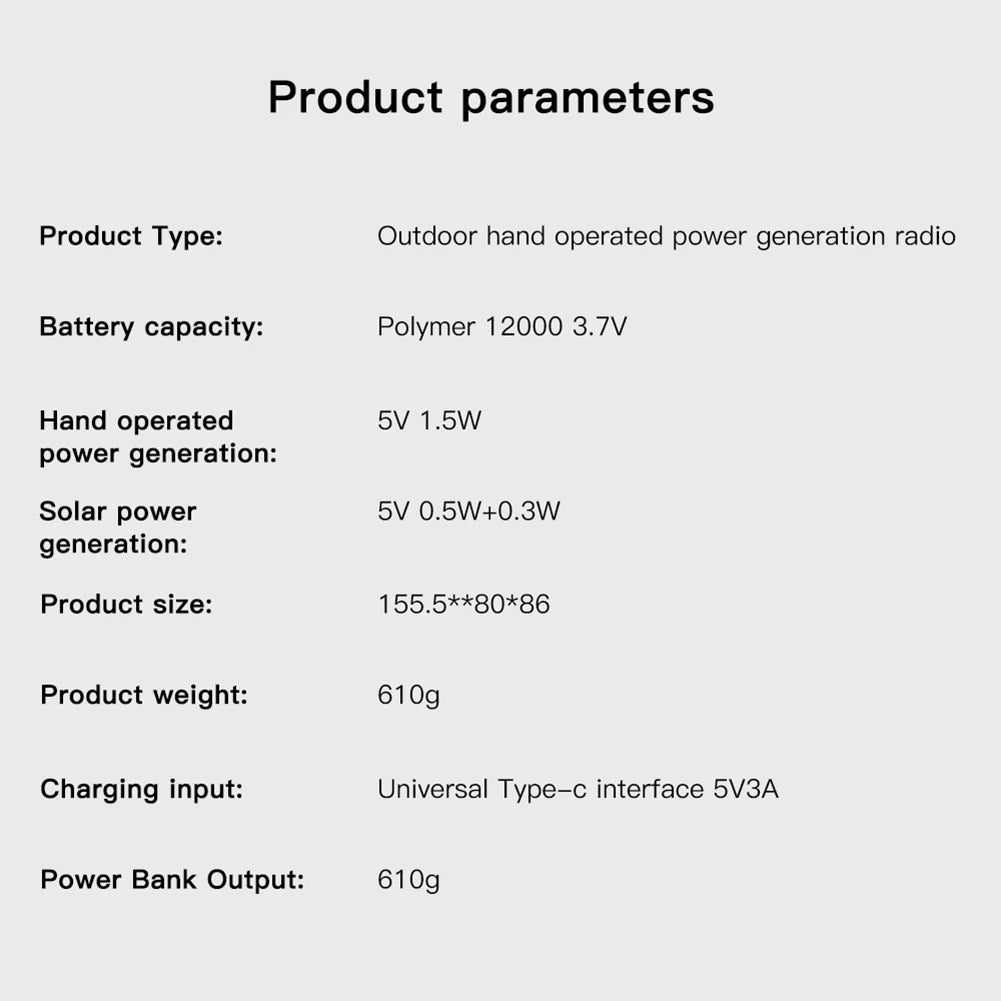 Solar Hand Crank 12000mAh Multifunction Emergency Weather Radio Reading Lamp Power Bank SOS Alarm Radio Receiver
