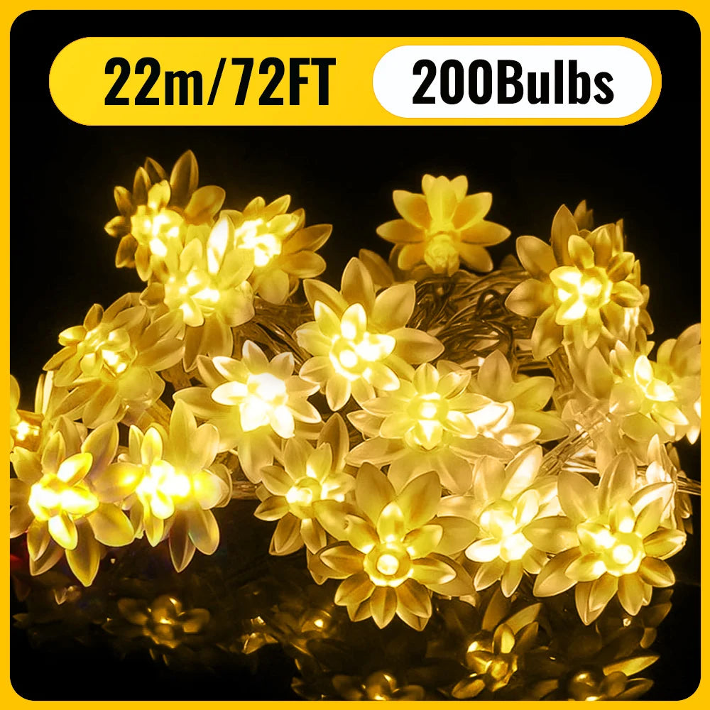 Solar flower String Lights Outdoor Waterproof, 8 Modes Lotus flower sharp Outdoor Solar Powered String Lights for Patio