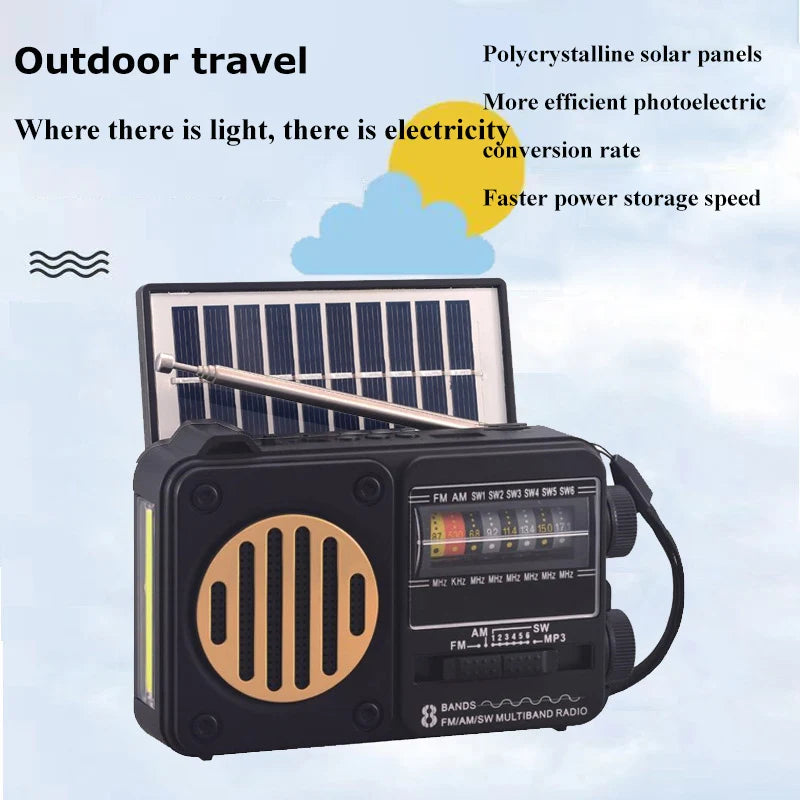 Portable Vintage FM AM SW Radio Solar Charging Emergency Radios Receiver Wireless Bluetooth Speaker Support Flashlight TF USB