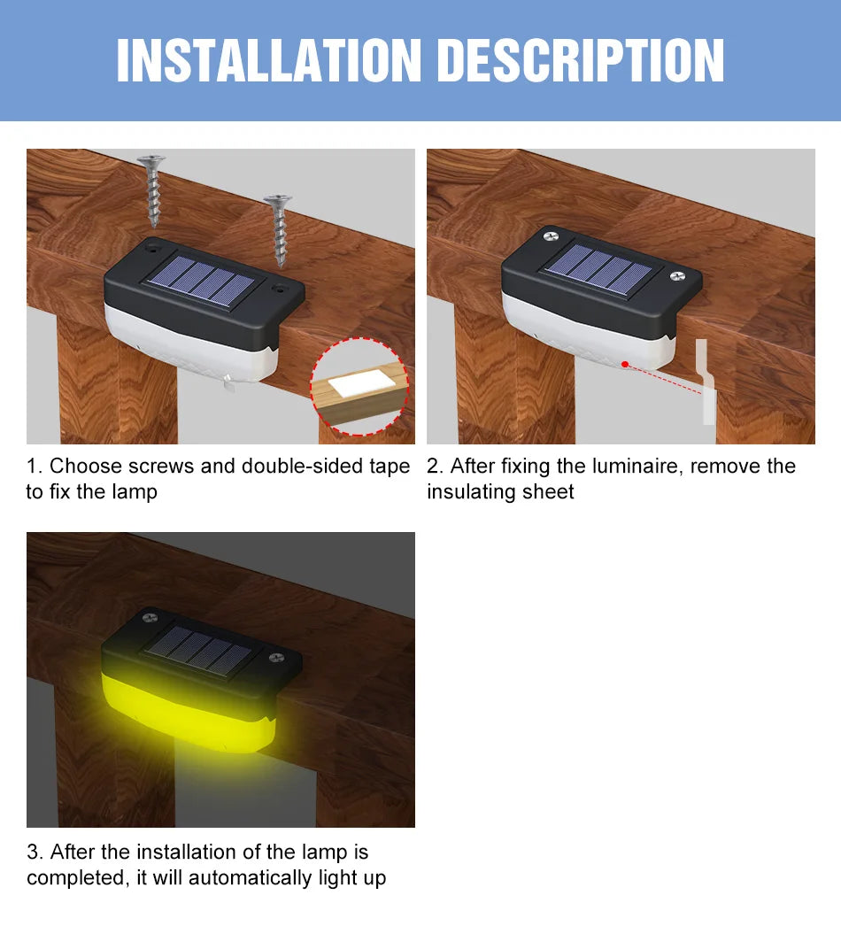 RGB LED Solar Deck Light Outdoor Waterproof Garden Step Lamp Patio Stairs Railing Courtyard Fence Decor Lighting Cold/Warm White