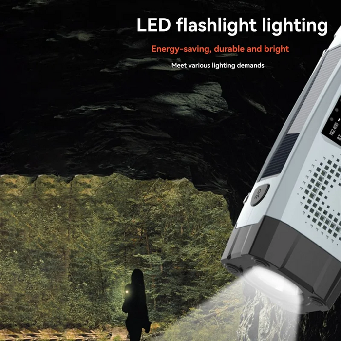 B50B-Multi-Function Solar Emergency Radio With AM/FM/WB Bands Large Flashlight Hand-Crank Generator Portable Phone Charger SOS A