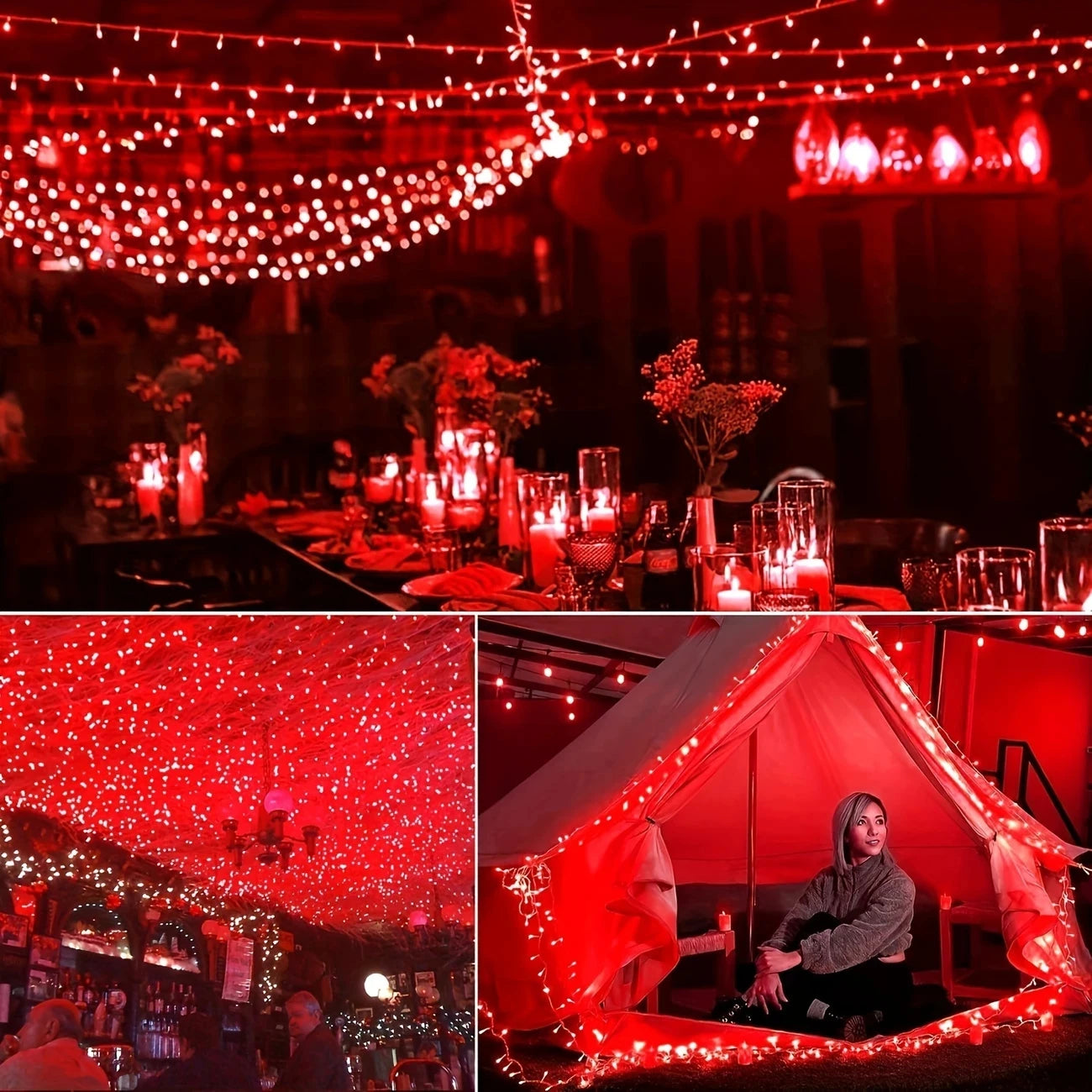Solar Powered Christmas Lights 50-200 LED Outdoor Light Strings Festive Garden Courtyard Red Blinking Lights with Solar Panel