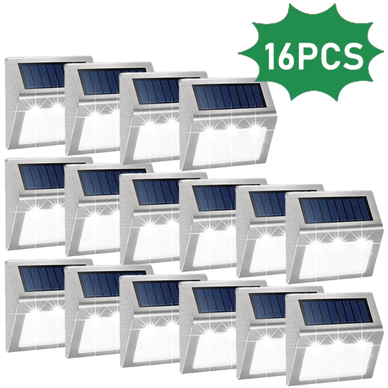 Solar Powered Deck Lights Waterproof Light Stainless Steel Security Wall Lamps for Step Walkway Patio Garden Pathway
