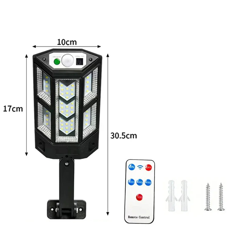 LED Solar Street Light Outdoor Waterproof Motion Sensor Remote Control Lights 3 Mode Courtyard Porch Decorative Wall Lamp