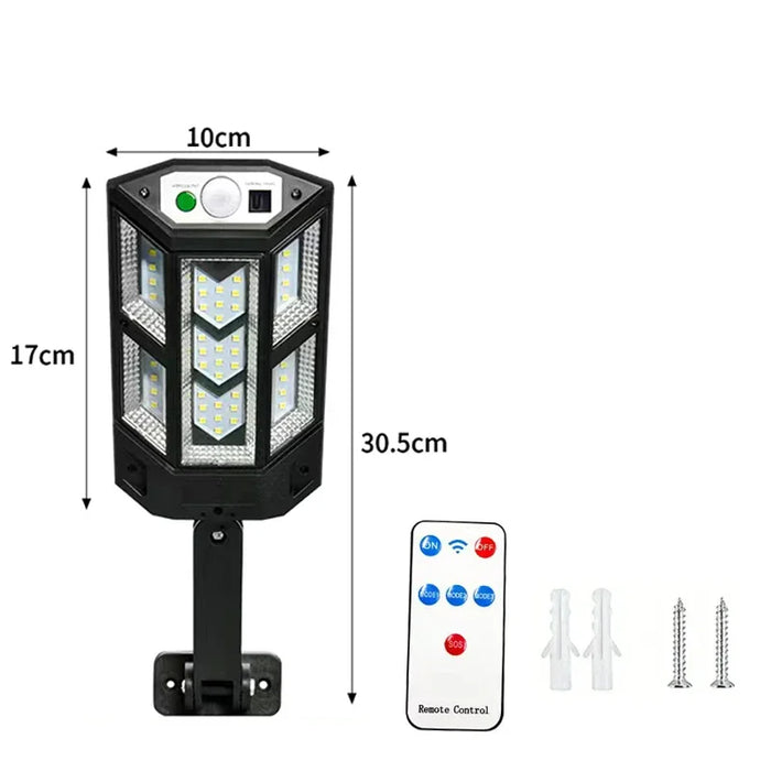LED Solar Street Light Outdoor Waterproof Motion Sensor Remote Control Lights 3 Mode Courtyard Porch Decorative Wall Lamp