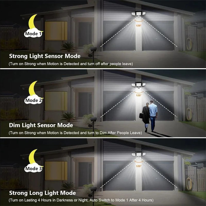 Solar Security Lights Outdoor with 3 Modes Motion Sensor Super Bright Wall Lamp 3 Head Street Light for Garden Yard Path Garage