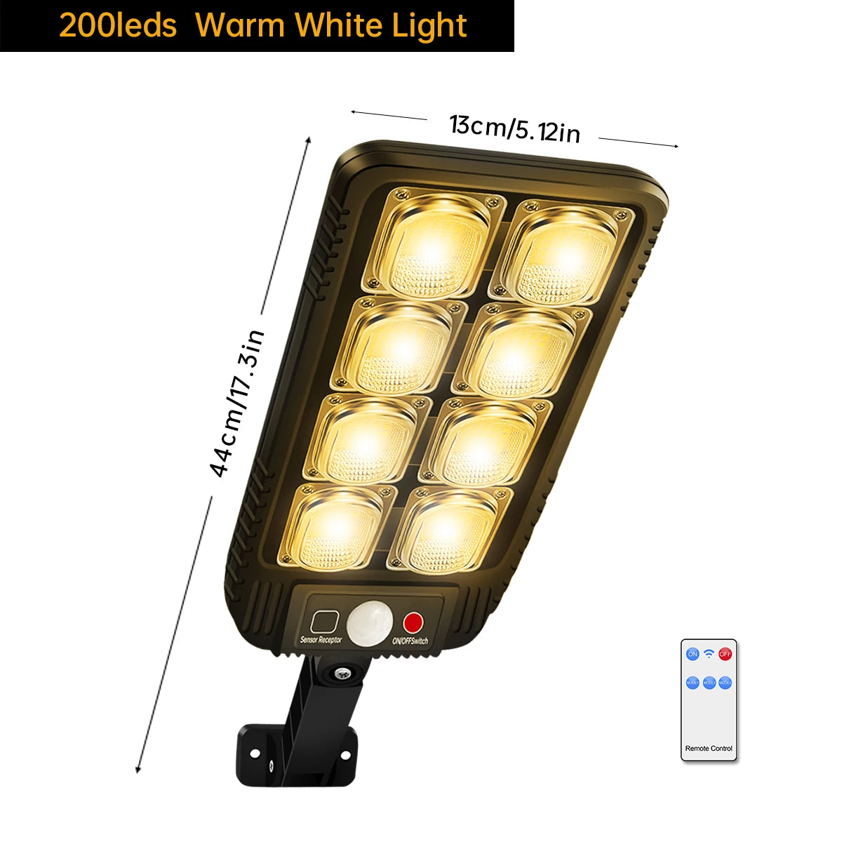 Solar Street Lights Outdoor Waterproof Solar Lamp with Remote Control 3 Working Modes IP65 Waterproof for Garden Wall Yard