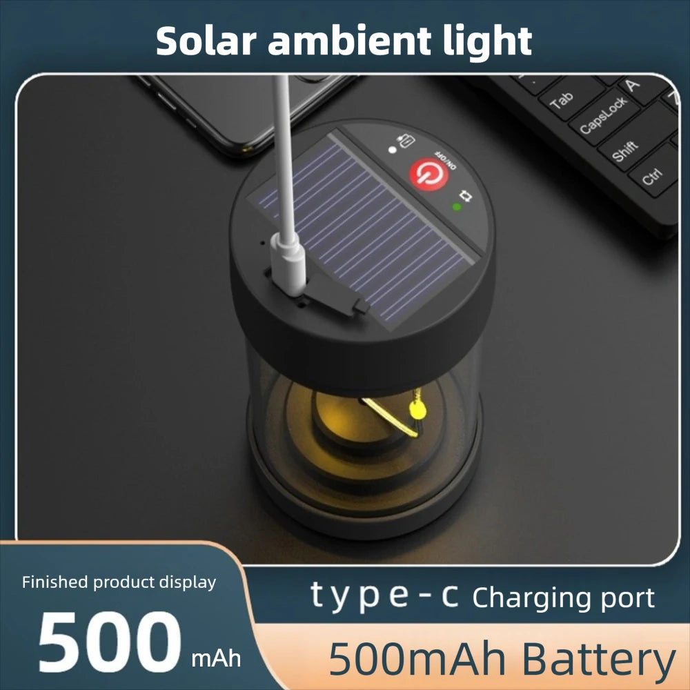 Solar Camping Light Tent Lights Rechargeable LED Solar Night Light 5 Modes Ornament Outdoor Weddings Celebrations Picnics Campin