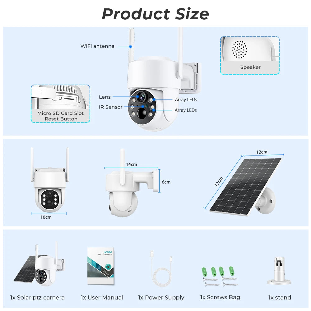 Solar Camera Wifi Outdoor 1080P PIR Human Detection Wireless Surveillance IP Cameras With Solar Panel 7800mAh Recharge Battery