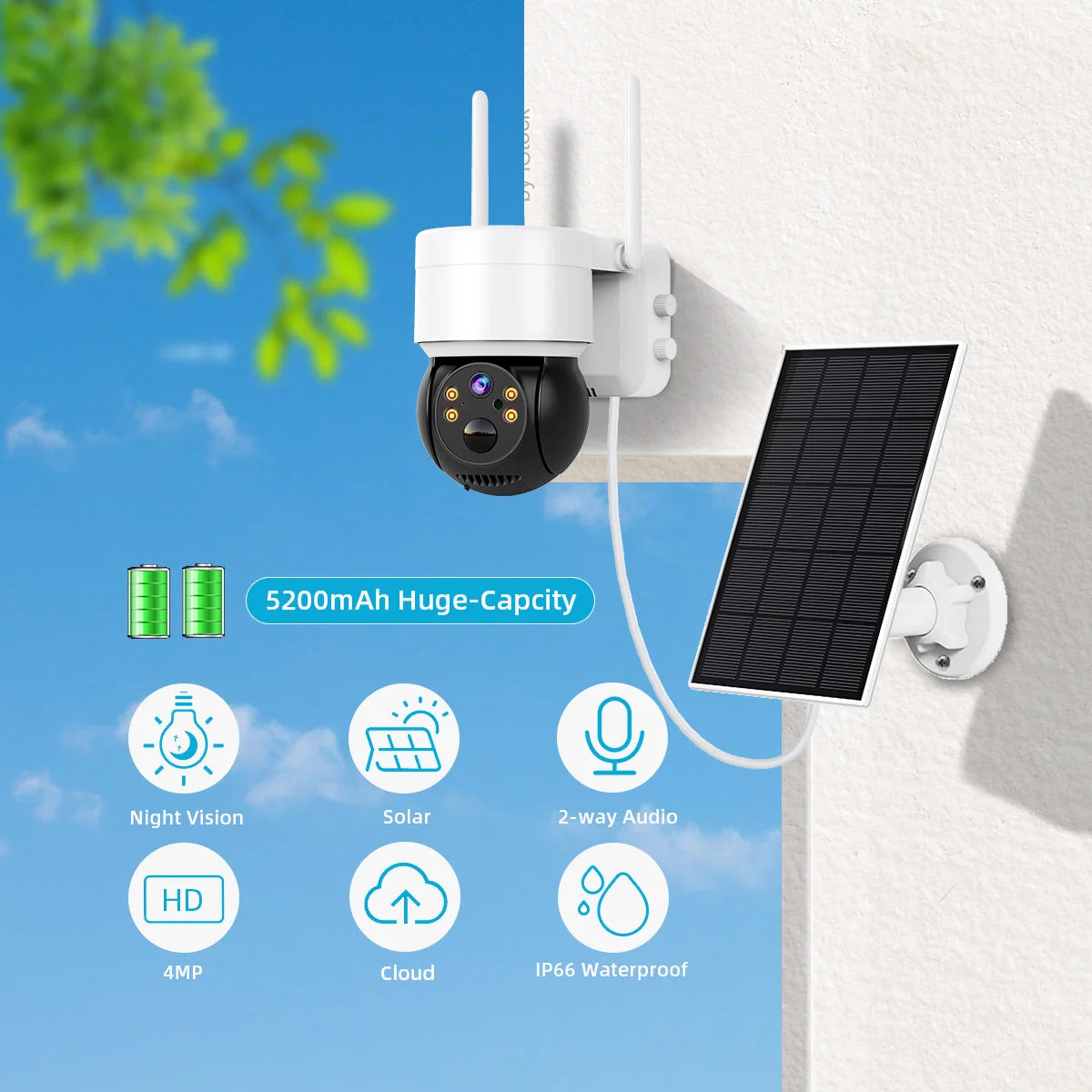 Solar Camera WIFI Outdoor 4MP HD Wireless Security CCTV Waterproof Night Vision PIR Human Detect PTZ Camera with Solar Panel