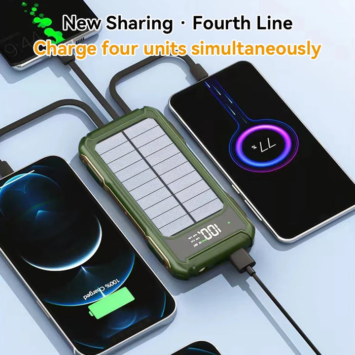 4-in-1 Solar Power Bank Built-in-cables 100000mAh High Capacity Charger Fast Charging Intelligent Digital Display Battery 2025