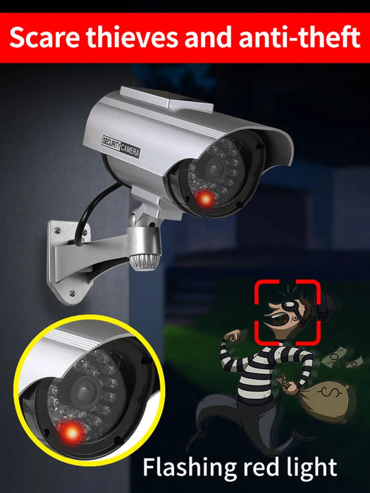 Solar Power Dummy Fake Security Camera, Anti-Theft Surveillance Camera with Flashing LED Light Outdoor Waterproof Bullet Shape