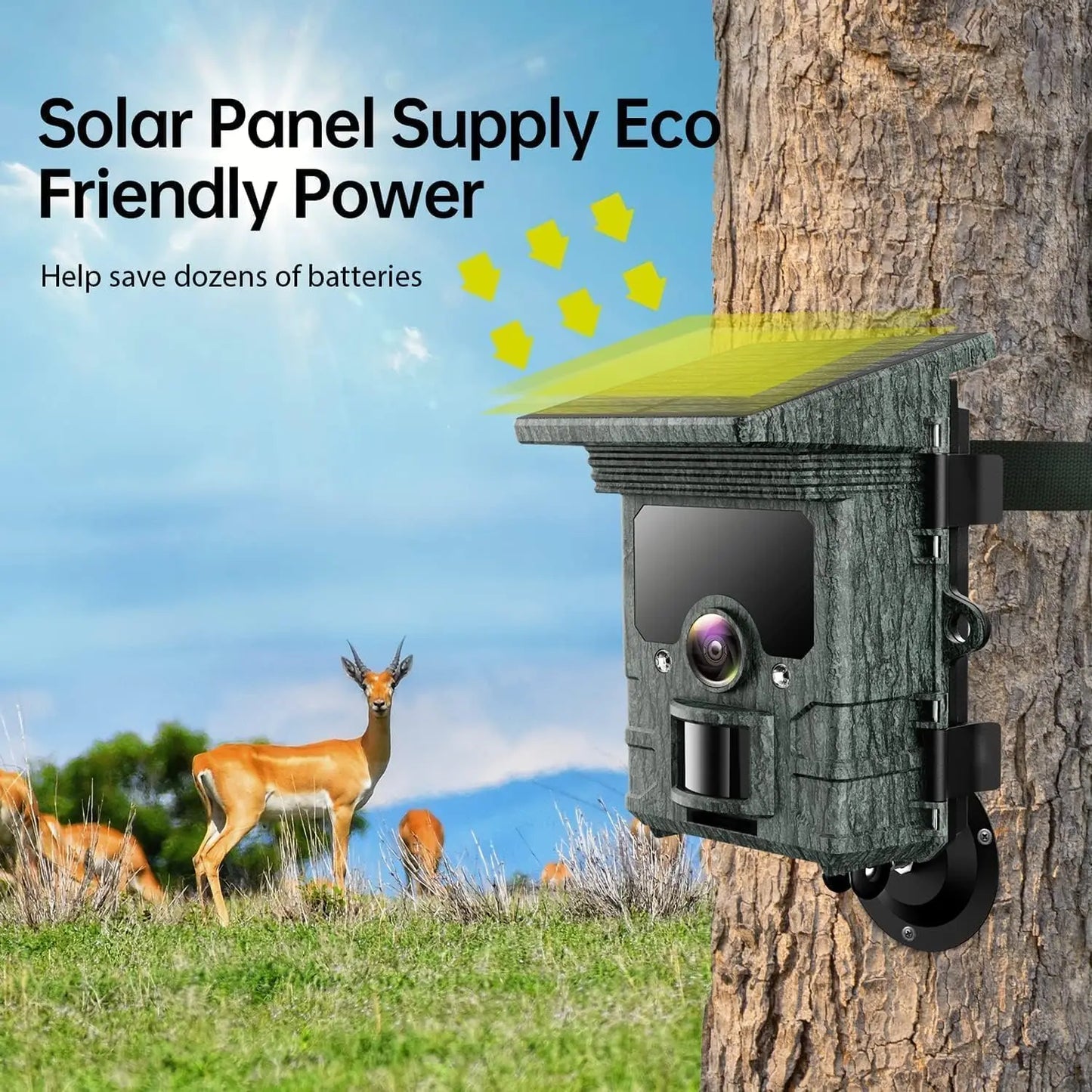 Solar Charging Hunting Camera, Outdoor Game Cam, Night Vision, 120 ° Detection, Wildlife Recording, 2K, 30MP, 4G