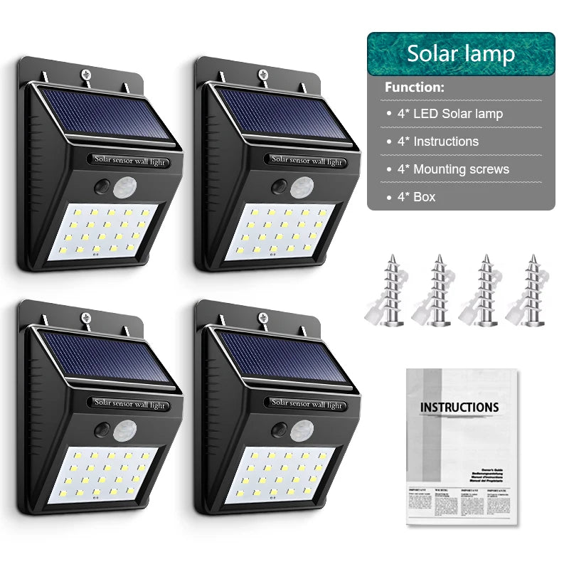 2000LM Solar Wall Light Motion Sensor Outdoor Solar Lamp LED Solar Lights IP65 Waterproof Solar Street Light Outdoor Garden Lamp