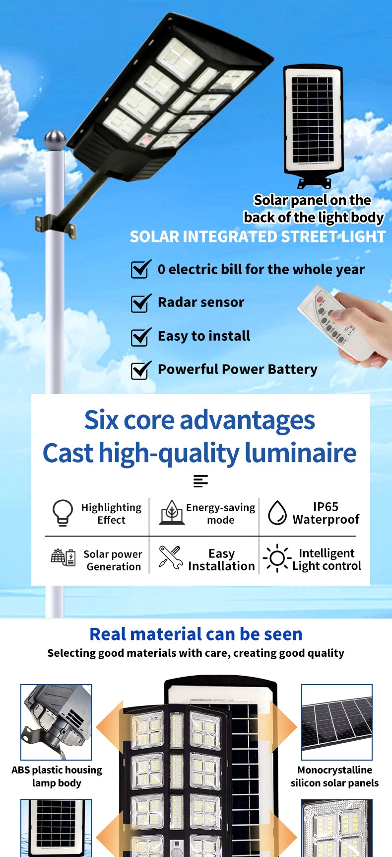 2025 New Solar Street Light 300W Waterproof IP65 Outdoor Motion Sensor LED Lamp with Remote Control for Garden Yard Pathway