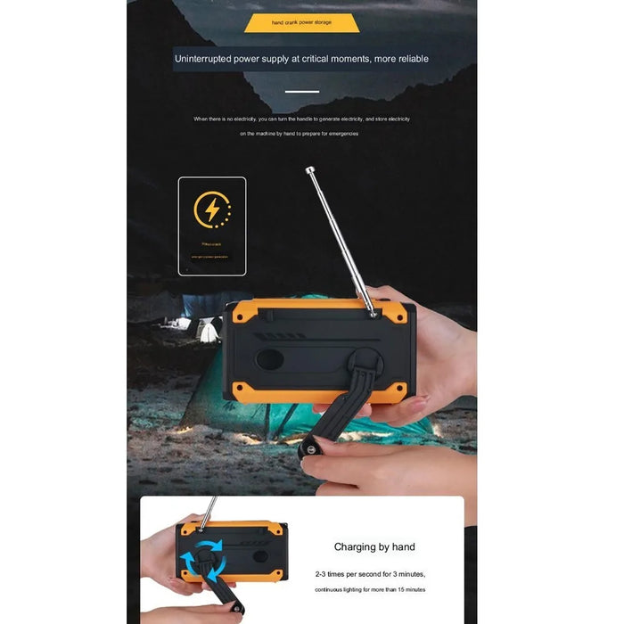 2000mAh Solar Emergency Radio Hand Crank Power Bank Portable Weather Radio AM FM NOAA LED Flashlight SOS Outside Radio Outdoor