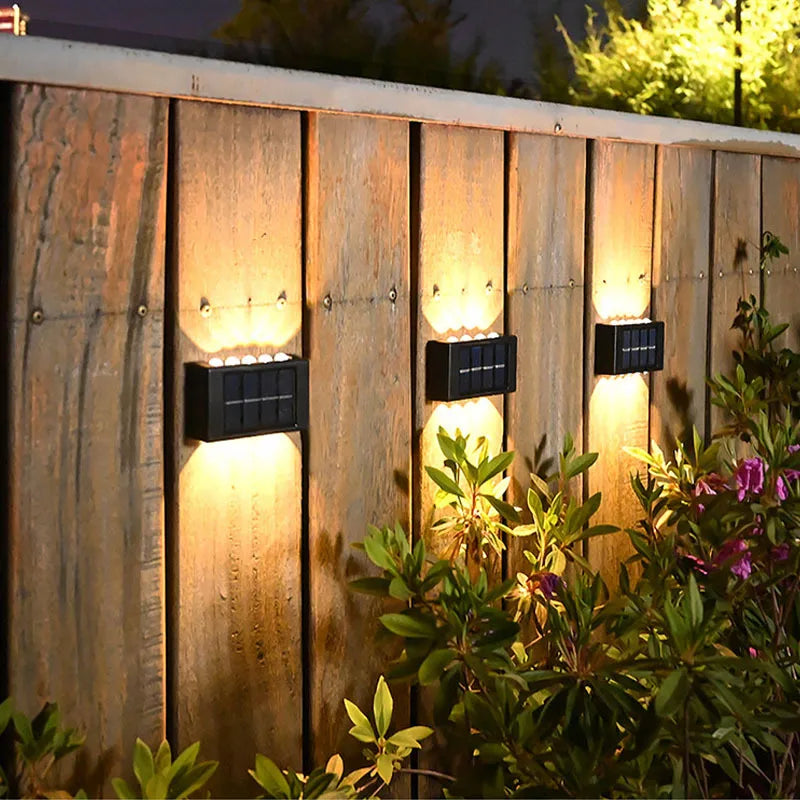 10PC, Outdoor 10 LED Solar Patio Path Light, Garden Wall Lighting Wall Sconce, Up and Down Illuminated Convex Mirror Light