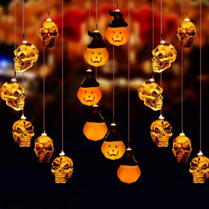 Solar Halloween String Lights Skull Ghost Pumpkin Heads Horror Outdoor Decor for Garden Yard Patio Haunted House Display