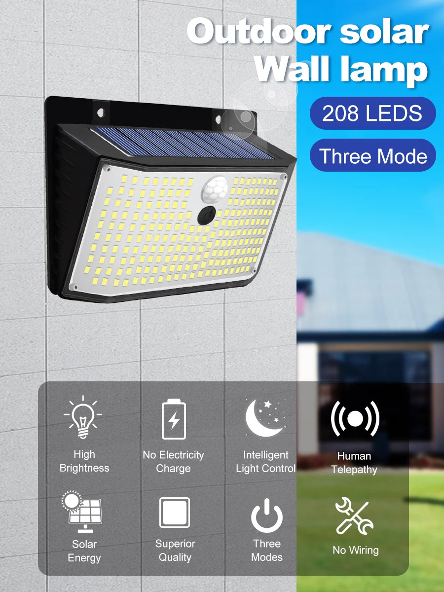 138 LED Solar Light Outdoor 4PCS Solar Wall Lamp Human Body Sensor 3 Mode Waterproof Garden Decor Street Lights Sunlight Powered