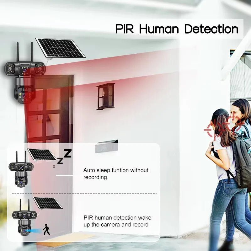 12MP Solar Surveillance Camera Wireless Outdoor 3 Lens Solar IP Camera PIR Color Night Vision Auto Tracking Battery CCTV Camera