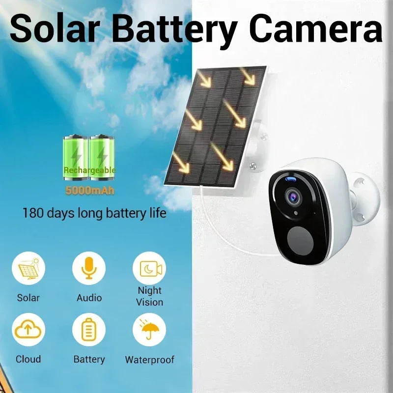 4G Solar Surveillance Camera Wireless Outdoor 2K 5MP Battery Powered Security Camera Spotlight Siren 2-Way Audio Waterproof