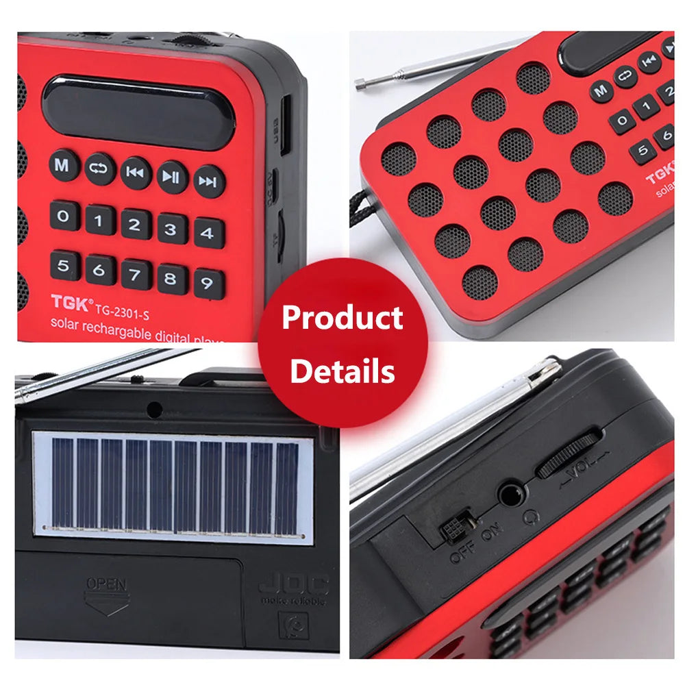 Solar Charging Portable FM Receiver Radio With Bluetooth Wireless Speaker Support USB TF Card MP3 Music Play Radio FM Receiver