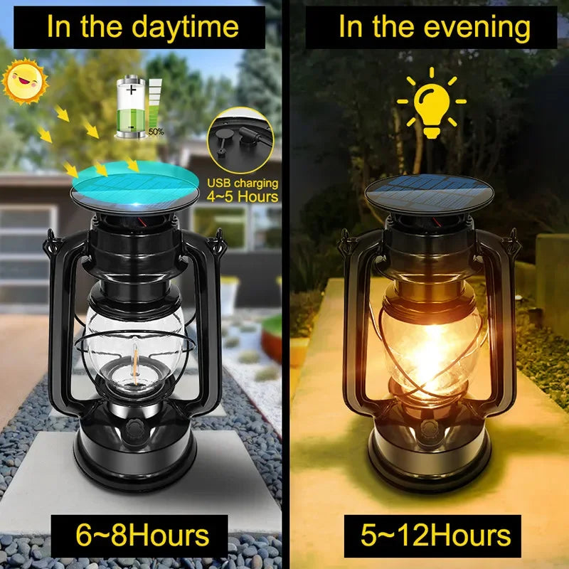 Solar Camping Lights Rechargeable Tungsten Bulb Portable Lantern With Hook Lighting Control Outdoor Waterproof Tent Lamp