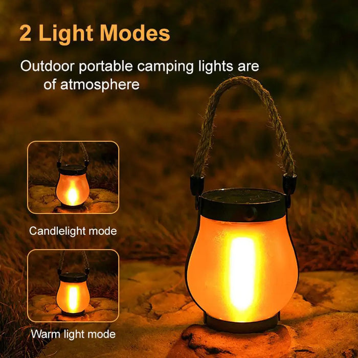 Solar Powered Garden Lantern Solar Flame Lights Flickering LED Light Decorative Yard Decor with Rope Rechargeable Camping Lamp