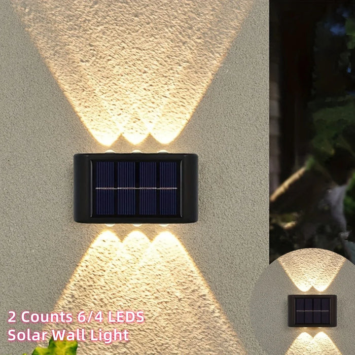 2PCS Solar Fence Lights Outdoor - 6/4 LED Dual-Sided Wall Lighting, Waterproof IP65 for Garden/Pathway Decor, Auto Dusk-to-Dawn