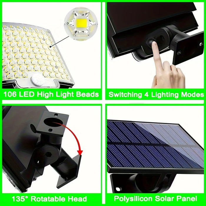 Solar Lights Outdoor 106 LEDS 3000LM Solar Powered Motion Sensor Flood Light With Remote Waterproof Led Solar Security Wall Lamp