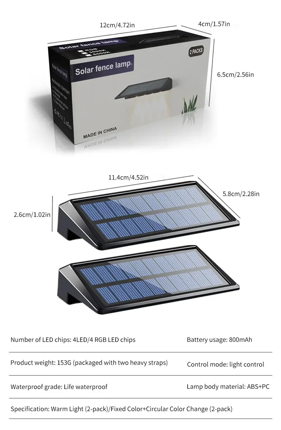 LED Solar Lights Outdoor Wall Lights 2pcs Wall lamp Waterproof Solar Deck Light Garden Decor Solar Lamp Fence Post Yard Pathway