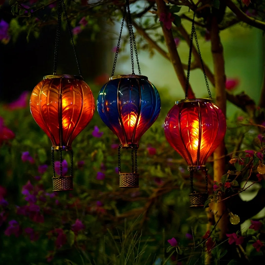 Solar Gradient Heat Balloon Hanging Light Waterproof Outdoor Garden Decor Flickering Flame Solar Lights for Lawn Porch Tree Yard