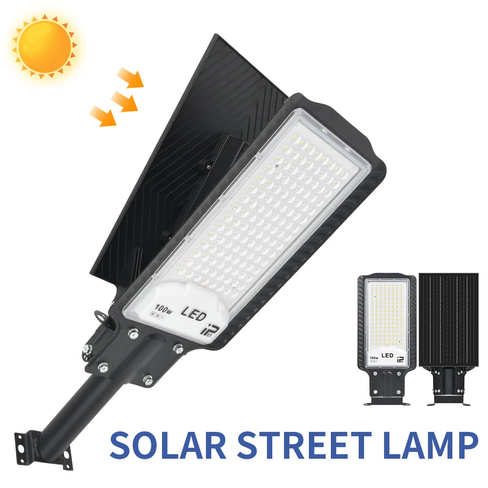Outdoor Solar Street Lights LED IP65 Waterproof 100W Adjustable With Remote Control 1500LM For Driveway Garden Wall Fence