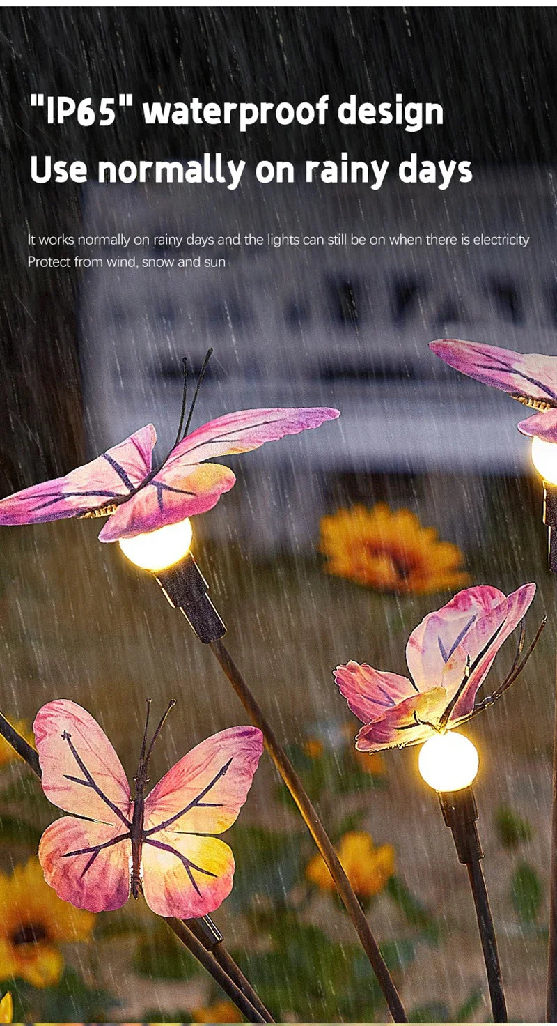 Solar Butterfly LED Fairy Lights Outdoor Waterproof Firefly String Lights For Garden Lawn Yard Decor Wedding Party Warm White