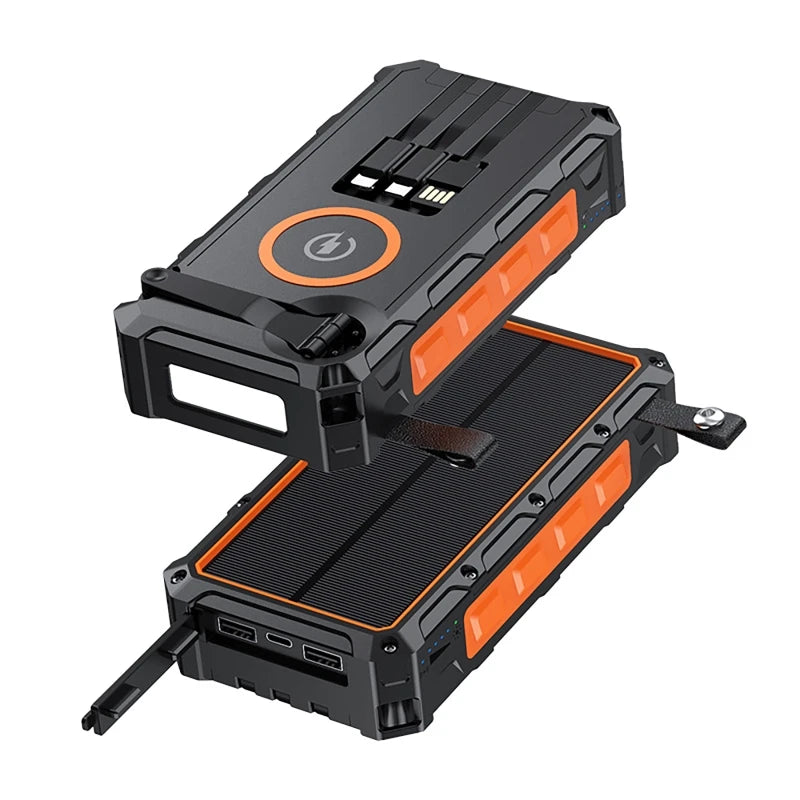 Portable Hand Crank Solar Power Bank With Light 20000mAh Large Capacity Fast Charging Mobile Power Supply Charger Station