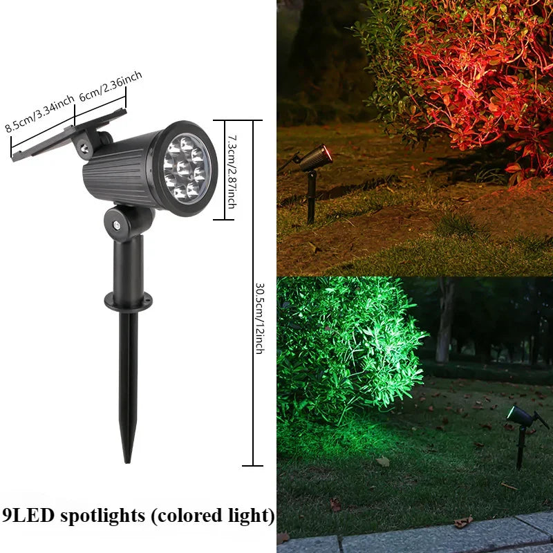 9 LED Solar Spotlights Outdoor IP65 Waterproof Brightness Adjustable Spot Light Garden Backyard Driveway Patio Decor Lamp