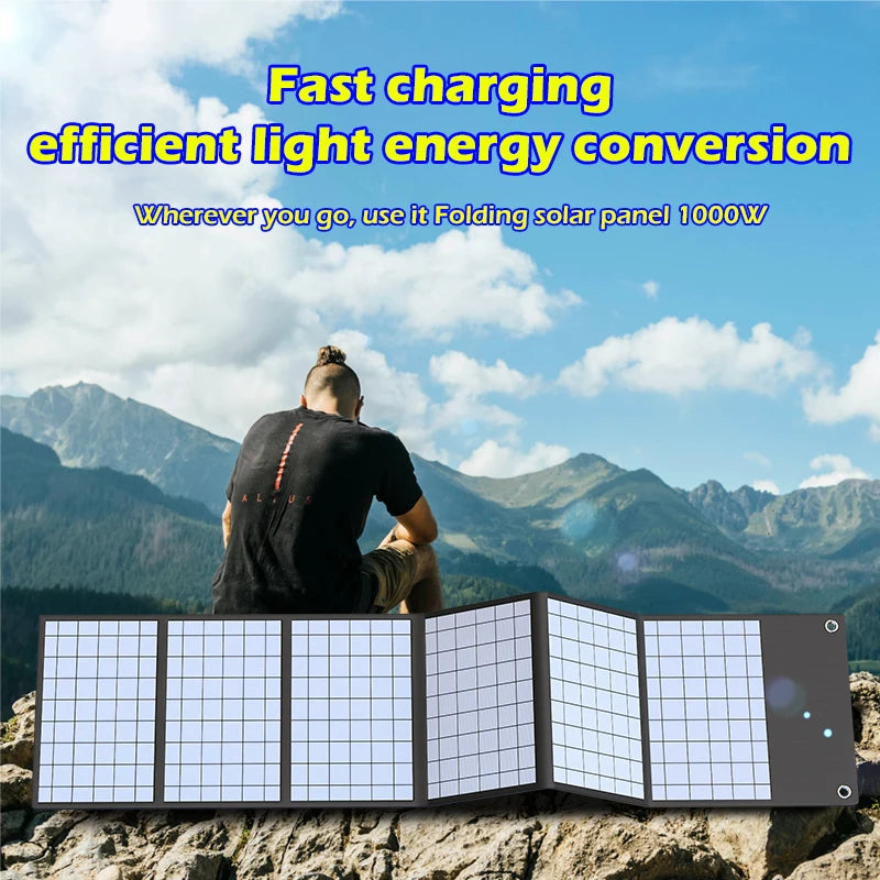 2025 exclusive 1000W portable solar panel folding bag with USB+DC for outdoor hiking, camping, and mobile phone charging